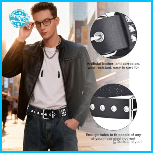 Studded Punk Belt Set Y2K Grunge Emo Style with Grommet Metal Details main image 6